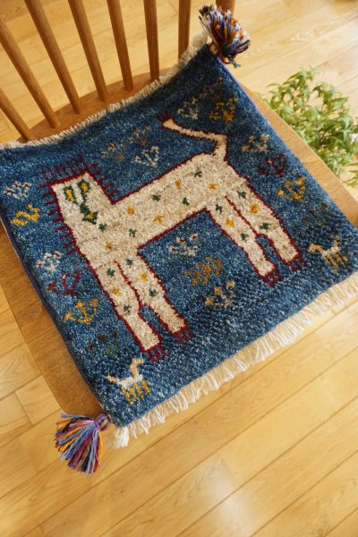 画像7: ギャッベ/座布団サイズ40×41cm（フリンジ・ボンボリあり）