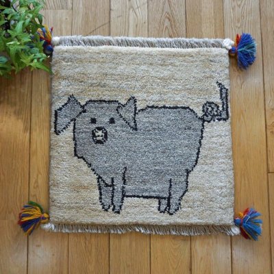 画像1: ギャッベ/座布団サイズ40×41cm（フリンジ・ボンボリあり）