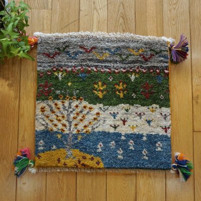 画像1: ギャッベ/座布団サイズ40×41cm（フリンジ・ボンボリあり）
