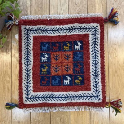 画像1: ギャッベ/座布団サイズ40×40cm（フリンジ・ボンボリあり）