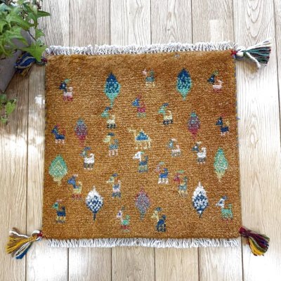 画像1: ギャッベ/座布団サイズ39×41cm（フリンジ・ボンボリあり）