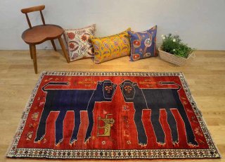 ペルシャ絨毯　ギャッベ　ライオン　140×100cm オールドギャッベ （ライオン）140×100cm - abraj（アブラッシュ