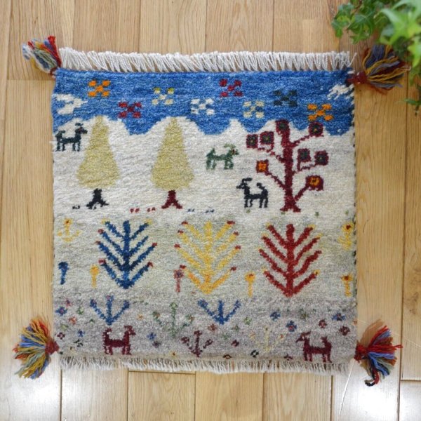 画像1: カシュクリ/座布団サイズ・四角38×40cm（フリンジ・ボンボリあり） (1)