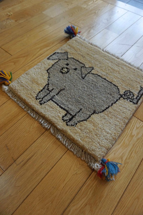 画像4: ギャッベ/座布団サイズ40×41cm（フリンジ・ボンボリあり） (4)