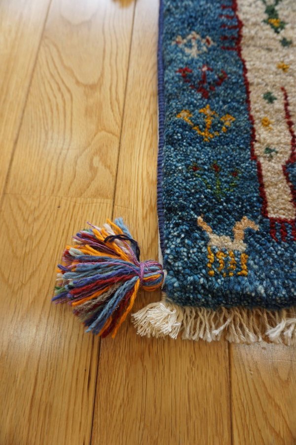 画像4: ギャッベ/座布団サイズ40×41cm（フリンジ・ボンボリあり） (4)