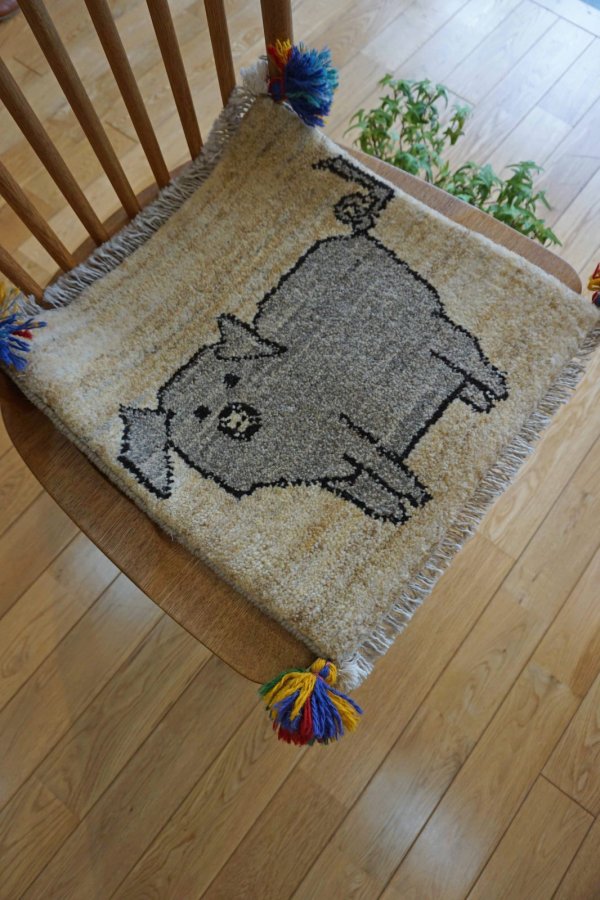 画像7: ギャッベ/座布団サイズ40×41cm（フリンジ・ボンボリあり） (7)