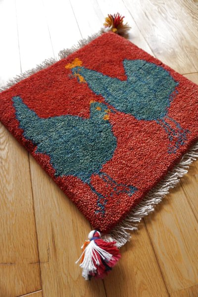 画像1: ギャッベ/座布団サイズ38×40cm(フリンジ・ボンボリあり)