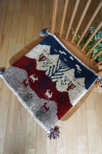 画像3: ギャッベ/座布団サイズ40×42cm(フリンジ・ボンボリあり)