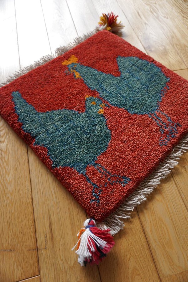 画像2: ギャッベ/座布団サイズ38×40cm（フリンジ・ボンボリあり） (2)