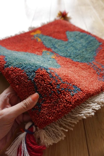 画像2: ギャッベ/座布団サイズ38×40cm(フリンジ・ボンボリあり)