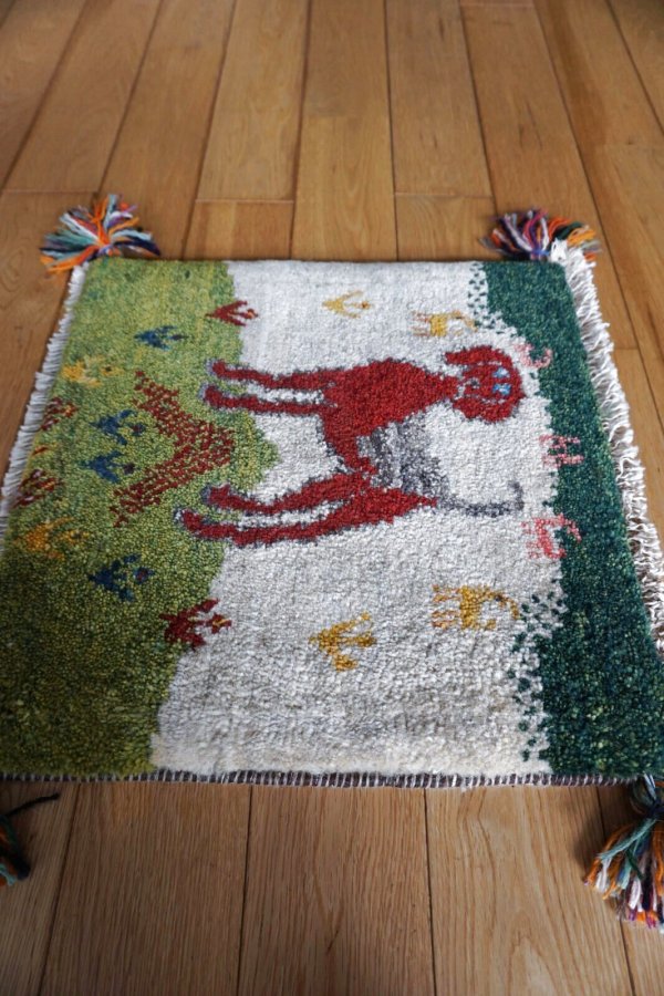 画像4: ギャッベ/座布団サイズ38×39cm（フリンジ・ボンボリあり） (4)