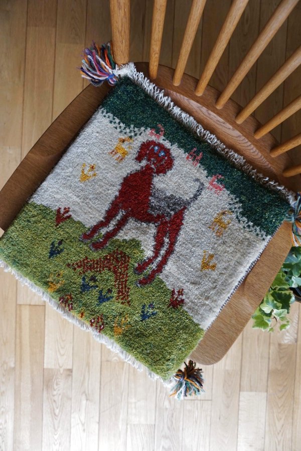 画像6: ギャッベ/座布団サイズ38×39cm（フリンジ・ボンボリあり） (6)