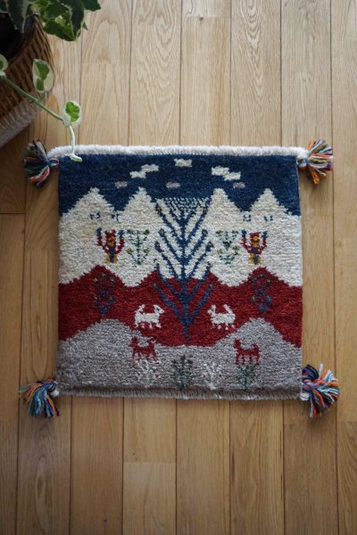 画像2: ギャッベ/座布団サイズ40×42cm(フリンジ・ボンボリあり)