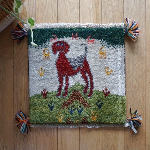 画像1: ギャッベ/座布団サイズ38×39cm（フリンジ・ボンボリあり） (1)