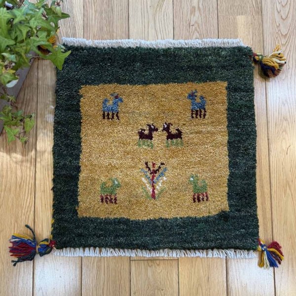 画像1: ギャッベ/座布団サイズ38×39cm（フリンジ・ボンボリあり） (1)