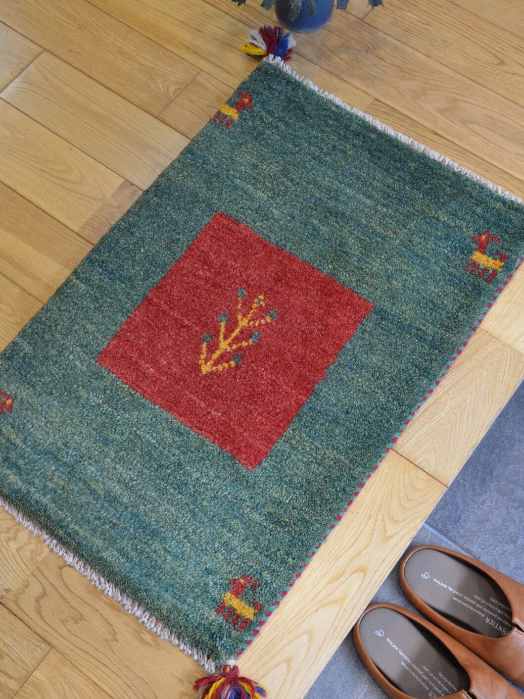 ペルシャ ギャッベ 玄関小 58×40 アイボリー ヤギ ラグ・カーペット